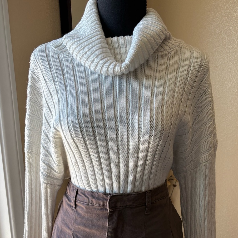 Forever 21 Cream Ribbed Turtleneck Sweater